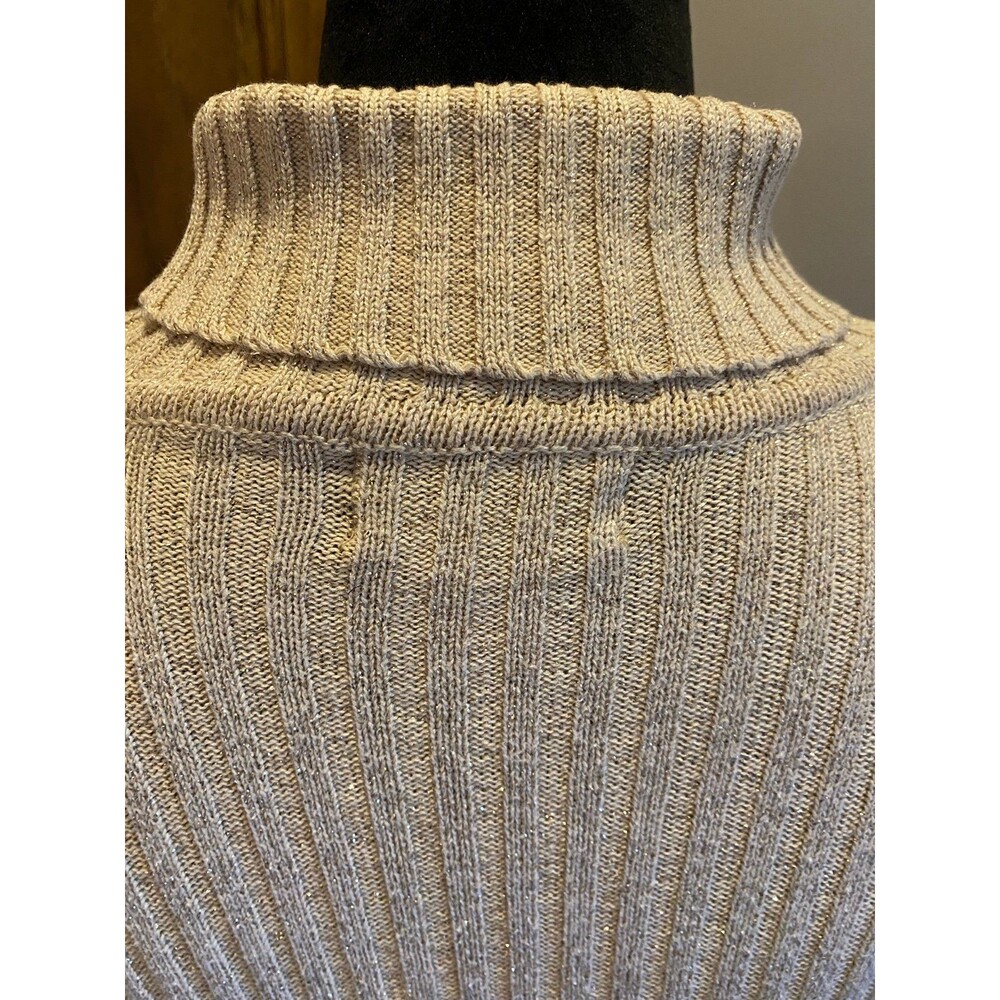 Basic Edition Cream with Gold Threads Holiday Turtleneck Size Large‎ Sweater - Picture 6 of 8
